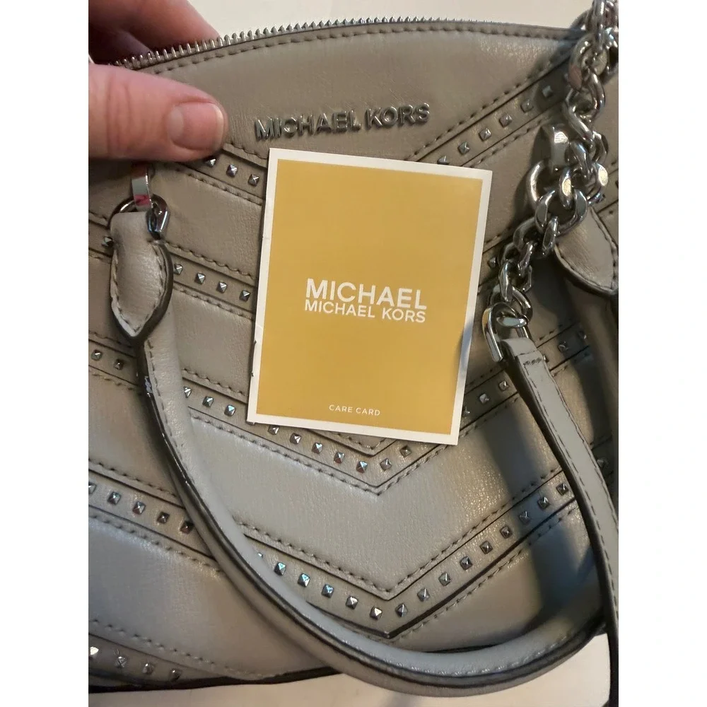 Michael Kors Grey Studded Chevron Quilted Small Satchel Crossbody Bag